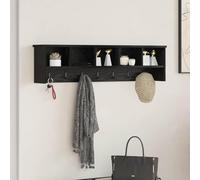 Nqyjm Porte-manteau mural noir aspect chêne 100 x 16 x 26 cm Crochet à clés avec étagère pour couloir, garde-robe, chambre à coucher Décoration et rangement