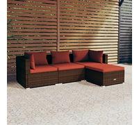 Nqyjm Salon de jardin 4 pièces avec coussins en rotin synthétique marron - Ensemble de meubles de balcon d'extérieur - Idéal pour jardin, terrasse, balcon - Modèle 2 pièces d'angle + partie centrale +