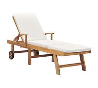Nqyjm Transat Extérieur Dossier et Repose-Pied Réglable, avec Roues Chaise Longue avec Coussin Bois de Teck Solide Crème, Bain de Soleil Mobilier de Jardin pour Terrasse Balcon Plage Patio