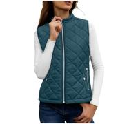 NSICBMNO Gilet rembourré pour femmes avec poches zippées, gilet matelassé à col montant pour dames, veste zippée légère en duvet, gilet matelassé sans manches, veste ajustée pour l’hiver, Bleu foncé
