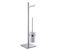 NSODOO Support Combiné Antidérapant pour Brosse de Toilette et Porte-Papier Style Hôtel de Luxe Premium Support Combiné pour Rouleau de Papier et Brosse de Toilette avec Tasse en Céramique Blanche