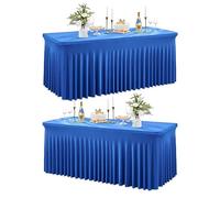 NSSONBEN Lot de 2 nappes en élasthanne Bleu au trésor pour Tables rectangulaires de 180 cm, infroissables, Extensibles avec Jupe pour Banquet, fête, Mariage, Anniversaire, réunion, décoration