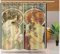NTETSN Art Nouveau Lady Shower Curtain, Vintage Aesthetic Art Medieval Ladies Floral Artwork Fabric Shower Curtains, Upgrade Polyester Bathroom Curtain, 72" x 72", YLYYNT2405