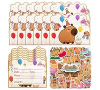 NTEVXZ 20pcs Capybara Kit Carte D'invitation Anniversaire, 50pcs Autocollants Capybara Imperméables, Carte Invitation Anniversaire à Thème