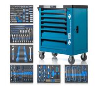 NTG Chariot à outils + outils + 7 tiroirs, 252 pièces, verrouillable, dont 6 avec outils, avec inserts souples en aspect carbone, tiroirs remplis, servante d'atelier, boîte à outils