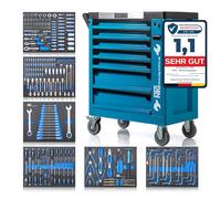NTG Chariot à outils rempli d'outils - Servante d'atelier verrouillable avec 7 tiroirs - 252 pièces, dont 6 équipées - Incrustations souples aspect carbone - Boîte à outils robuste et boîte à outils