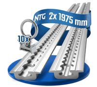 NTG Rail en aluminium 2 x 2 m, à encastrer, escamotable comme profilé de sol avec trous 2 m 1975 mm avec 10 raccords en aluminium