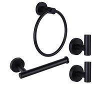 Ntipox Lot de 4 Accessoires de Salle de Bain en Acier Inoxydable Comprenant Porte-Serviette, Porte-Papier Toilette et 2 Crochets pour Peignoirs, Noir Mat