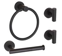 Ntipox Lot de 4 Accessoires de Salle de Bain en Acier Inoxydable Noir Mat avec Anneau Porte-Serviette, Support de Papier Toilette et 2 Crochets pour Peignoir, kit d'accessoires de Salle de Bain