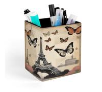 NTVOWPZO Paris Eiffel Porte-stylo carré Organiseur de bureau pour studio de | Boîte à crayons en cuir synthétique, organiseur pour accessoires de bureau et espace de travail, résistant aux rayures et