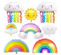 Nuage Aluminium Ballons XXL 8 Pièces Arc-en-ciel, Visage Nuage, Ballon Fleuret Glands Souriants, Géant Ballon de Soleil pour Anniversaire Baby Shower Fête Thème Arc-en-ciel