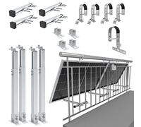NuaSol Support de centrale électrique de balcon - Fixation pour 2 panneaux solaires et un onduleur photovoltaïque - Rond - Angle d'inclinaison 0° et 25-45° - Diamètre jusqu'à 80 mm - Argenté