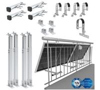 NuaSol Support de centrale électrique de balcon pour 2 panneaux solaires Rond Angle d'inclinaison 0° et 25-45° Argenté