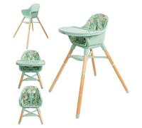 Nuby Chaise Haute Évolutive 4-en-1, jusqu'à 27kg, +6 Mois, Vert Plantes | Siège évolutif avec harnais 5 points, plateau amovible & pieds réglables, facile à nettoyer pour des repas sans dégâts