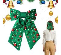 Nœud à cheveux, barrette en strass pour Noël, motif nœud en perles, matériau portable, fonction de clip facile, outil de cheveux festif, accessoire de Noël pour fête 7,84 x 6,69 pouces