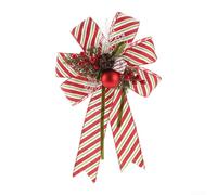 Nœud de Noël scintillant 15,7 pouces pré-noué multicouche | Ruban en tissu robuste avec finition pailletée - Polyvalent pour les arbres, couronnes et cheminées (rouge et blanc)