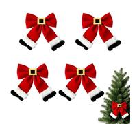 Nœuds de Noël en Velours, Lot de 4 Ornements pour Sapin | Texture en Velours Doux, Motif Ceinture de Père Noël, Suspension Facile, Tailles Assorties pour Décoration Festive
