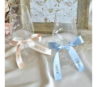 Nœuds en ruban de satin personnalisé pour verre à vin, étiquette de nom personnalisée en ruban, marque-places de mariage, nœud pour verre à cocktail/vin, étiquettes de nom de boisson pour mariage