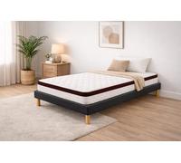 Nuit D'or Ensemble Sommier Tapissier et Matelas 90x200 cm - Couleur : Noir - Sommier Déhoussable avec Pieds 20 cm et Lattes Multiplis - Matelas Soutien Très Ferme Confort Enveloppant -