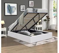 Nuit D'or Solide Lit Coffre Blanc + Pieds pour Matelas 140x190 cm - 12 Lattes - Loris - Montage Rapide et Facile - revetement PVC Simili Facile d'entretien