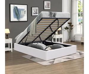 Nuit D'or Solide Lit Coffre Blanc pour Matelas 120x190 cm - 12 Lattes - Manon + Pieds - Montage Rapide et Facile - revetement PVC Simili Facile d'entretien