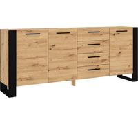 BIM Furniture Commode Nuka K - 3 portes 4 tiroirs - 197 x 45 x 87 cm - Chêne artisan / Noir