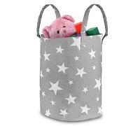 Nukido Organisateur de jouets - Panier à linge - Organiseur pour jouets, linge ou autres produits - Complément pratique à la chambre - 35 x 45 x 60 cm - Gris avec étoiles
