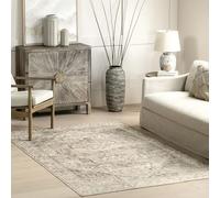 nuLOOM Brielle Tapis Vintage Ultra Fin Lavable en Machine, Motif médaillon, Gris, 0,9 x 12,7 cm