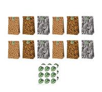 NULYLU 12pièces Sacs Papier Kraft Jungle Animaux avec Stickers Décoratifs Sacs Cadeaux Robustes pour Fête Anniversaire et Bonbons Garçon Thème Animal pour Événements et Anniversaires