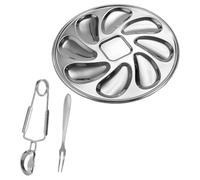 NULYLU 1ensemble Set Assiettes à Huîtres Acier Inoxydable avec Pince et Fourchette Plateau de Service Polyvalent pour Fruits de Mer Adapté Restaurant et Maison