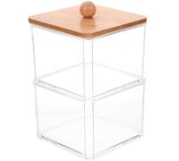 NULYLU Boîte Rangement Salle de Bain Transparente à Deux Compartiments Empilable, Conteneur Facile D'accès et Nettoyage pour Coton Tige Maquillage et Accessoires de Beauté