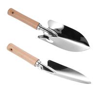 NULYLU Ensemble 2pcs Truelles de Transplantation en Acier Inoxydable Manche en Bois, Outil de Jardinage Léger pour Décomposer Le Sol et Planter des Végétaux en Extérieur