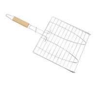 NULYLU Panier à Poisson Grillé en Métal Galvanisé avec Poignée Bois | Double Maille, Loquet Latéral et Cadre Pliable, pour Barbecue Extérieur, Carpe et Bass