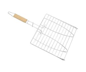 NULYLU Panier à Poisson Grillé en Métal Galvanisé avec Poignée Bois | Double Maille, Loquet Latéral et Cadre Pliable, pour Barbecue Extérieur, Carpe et Bass