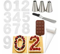 Number Cake Kit Complet A3 - Gâteau Chiffre Parfait Dès le Premier Essai| Chiffres 0-9 + Douilles + Poches + Spatule + Moule Chocolat Offert