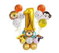Numéro 1 Jungle Animal Ballon Ensemble 12 pouces Or Numéro Ballons Enfants 1er Anniversaire Fête Décoration Baby Shower