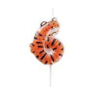 Numéro 6 Bougies d'anniversaire en forme de Tigre Bougie Chiffre 6 avec motif animalier Décoration de gâteau 3D pour enfants adultes Parfait pour un anniversaire sur le thème de la jungle ou du safari