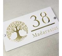 Numéro de maison personnalisé en acrylique - Plaque d'adresse moderne pour extérieur - Découpe au laser - Or blanc, 20 x 10 cm