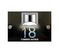 Numéro de maison solaire 3D personnalisé - Plaque de porte moderne en acrylique - Plaque d'adresse lumineuse pour l'extérieur - Pour maison, rue, cour, jardin (30 x 21 cm, noir argenté)