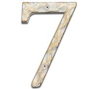 Numéros de maison 14 cm de haut - Numéro de boîte aux lettres unique en fonte pour porte extérieure ou d'entrée - Fait à la main - Finition dorée et blanche (numéro 7)