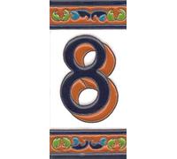 Numéros de maison, carreaux de chiffres et lettres en céramique, motif floral marron, bleu et vert, dimensions : 15 cm x 7,5 cm, 2 à 8 cadres (numéro 8)