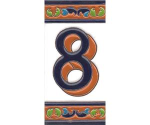 Numéros de maison, carreaux de chiffres et lettres en céramique, motif floral marron, bleu et vert, dimensions : 15 cm x 7,5 cm, 2 à 8 cadres (numéro 8)