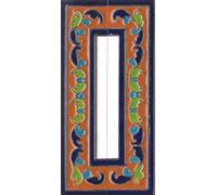 Numéros de maison, carreaux de lettres et chiffres en céramique, motif floral marron, bleu et vert, taille de la dalle : 15 cm x 7,5 cm, 2 à 8 carreaux (demi-bordure (ensemble)