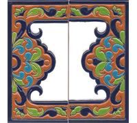 Numéros de maison, carreaux de lettres et chiffres en céramique, motif floral marron, bleu et vert, taille de la dalle : 15 cm x 7,5 cm, cadres de 2 à 8 carreaux (bordure complète (lot)