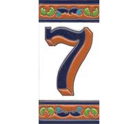 Numéros de maison, chiffres et lettres en céramique, motif floral marron, bleu et vert, taille du carrelage : 15 cm x 7,5 cm, 2 à 8 cadres (numéro 7)