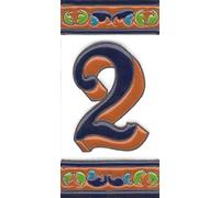 Numéros de maison, chiffres et lettres en céramique, motif floral marron, bleu et vert, taille du carrelage : 15 cm x 7,5 cm, 2 à 8 cadres (numéro 2)