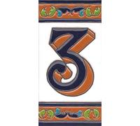 Numéros de maison, chiffres et lettres en céramique, motif floral marron, bleu et vert, taille du carrelage : 15 cm x 7,5 cm, 2 à 8 cadres (numéro 3)