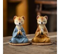 NUNETH 2 Sculptures d'animaux De Méditation, Statues De Bouddha en Résine Amusantes, Figurines De Décoration Intérieure, Ornements Porte-Bonheur De Bureau Gris Et Orange (Belette)