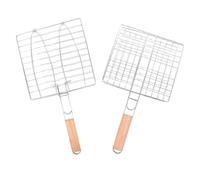 NUOBESTY 2pcs Filets de Barbecue en Bois et Acier Inoxydable, Panier à Griller Léger et Pratique avec Design Ajustable, Cuisine et Camping en Plein Air
