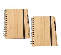 NUOBESTY Cahier à Spirale Lot de 2 set de set de Couverture en Bambou Notes | Pages Papier, pour Croquis et Voyages, Stylos Inclus, Format Pratique à Emporter Partout